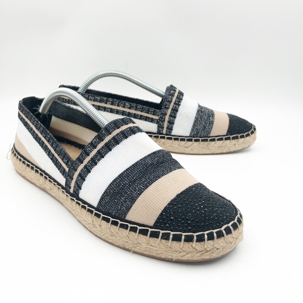 INC International Concepts Black White Beige Striped Slip-On Espadrilles